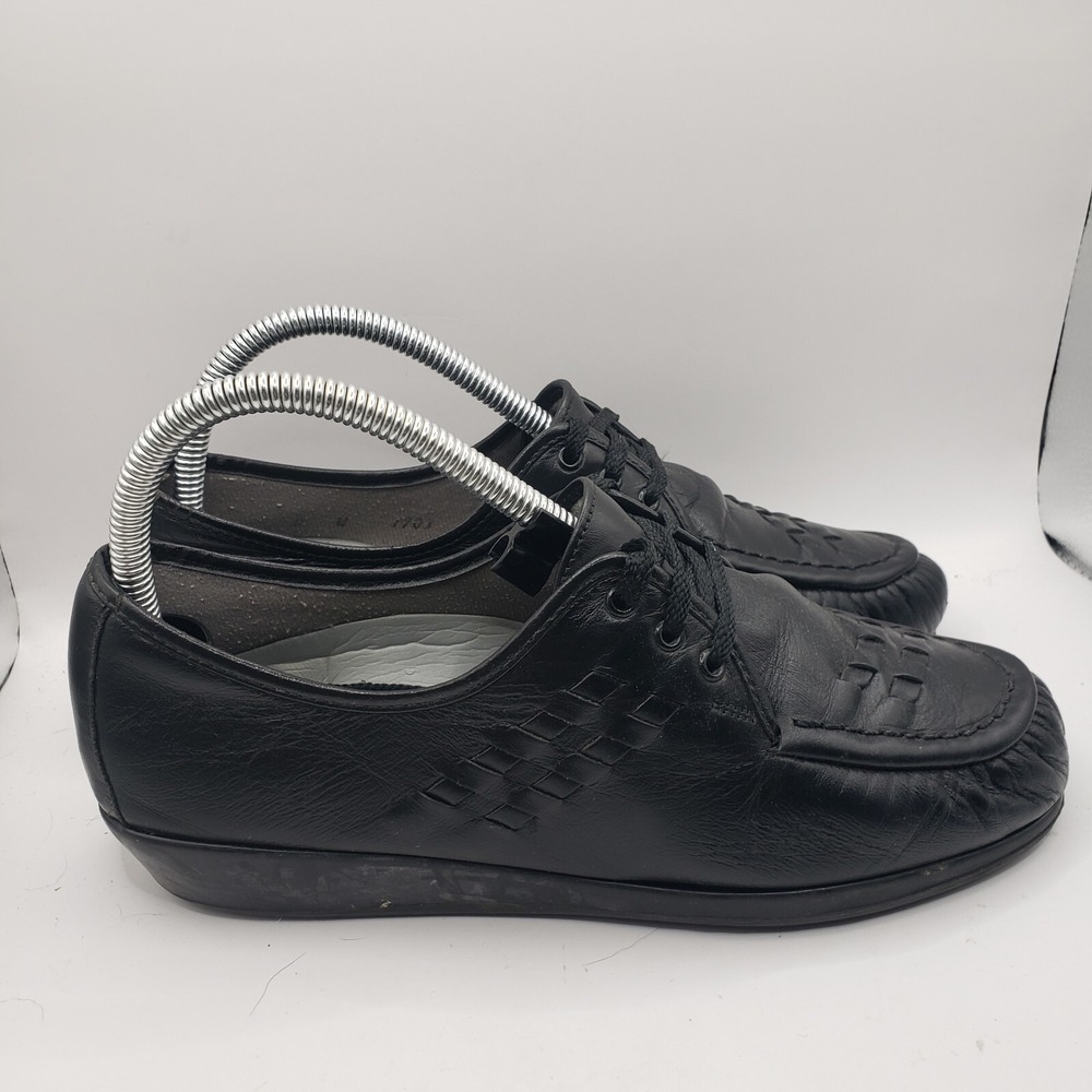 Women Size 8W - Clinic Shoe Company USA Black Leather Tie Oxford Comfort Shoes